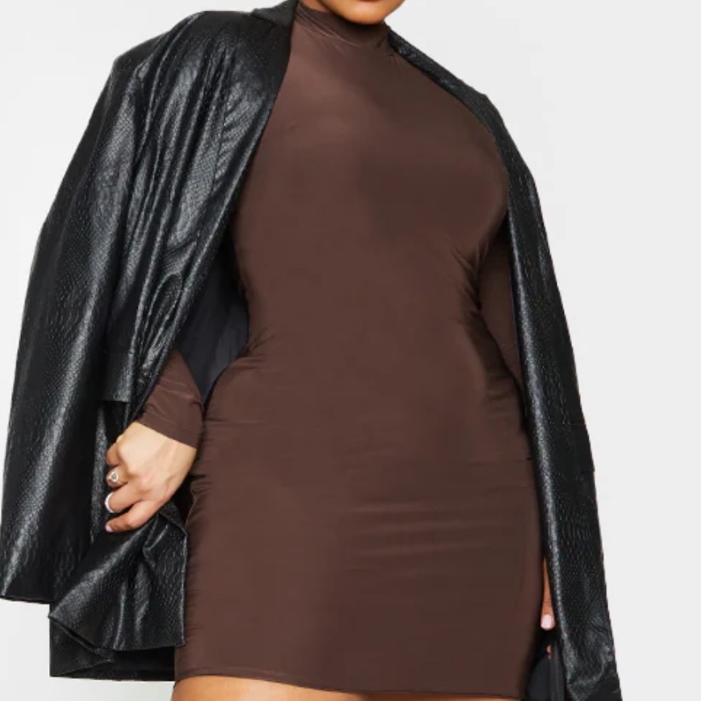Brown mock neck mini dress